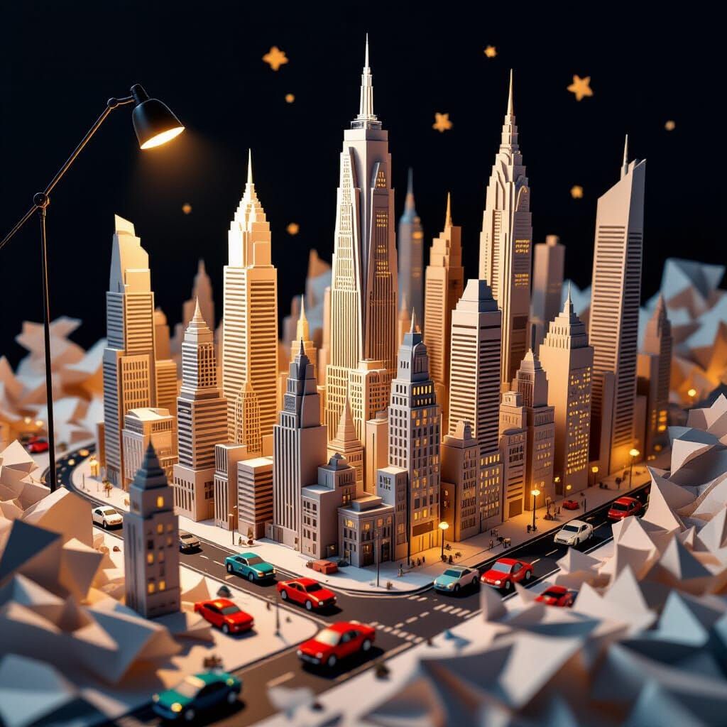 Intricate Paper Cityscape in Miniature Pop-Up Style