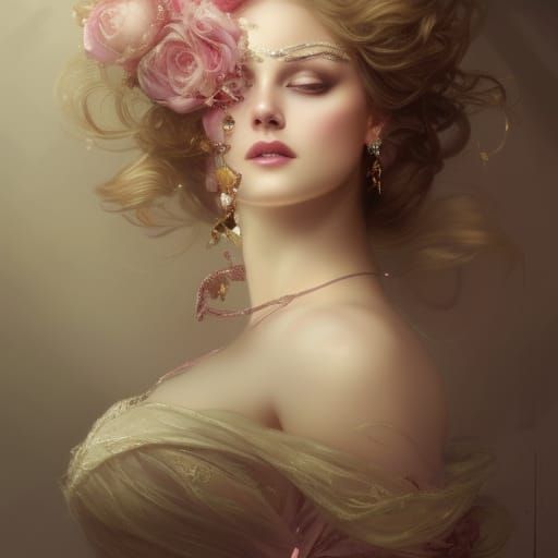 Elegant Masquerade Portrait in Art Nouveau Style
