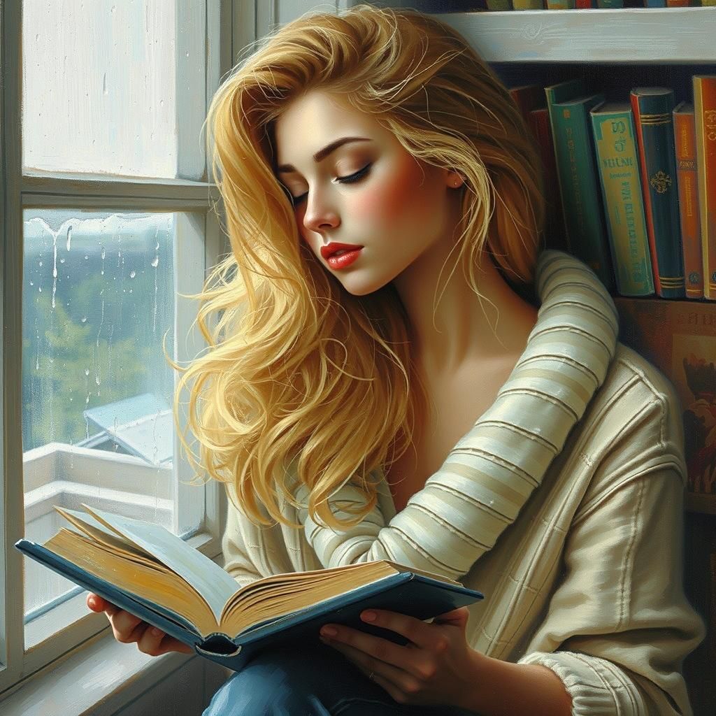 Cozy Woman Reading: Impressionist-Inspired Watercolor