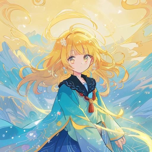 Anime Girl with Wind Spirit in Murakami Style