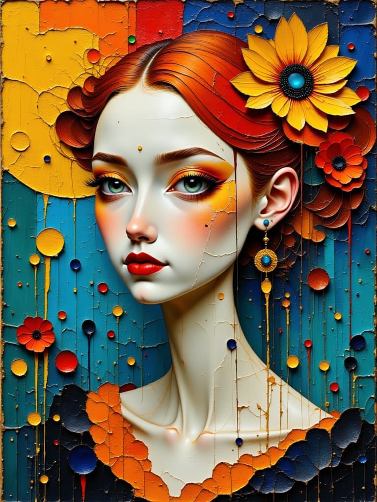 Surreal Redhead in Vivid Abstract Oil Painting