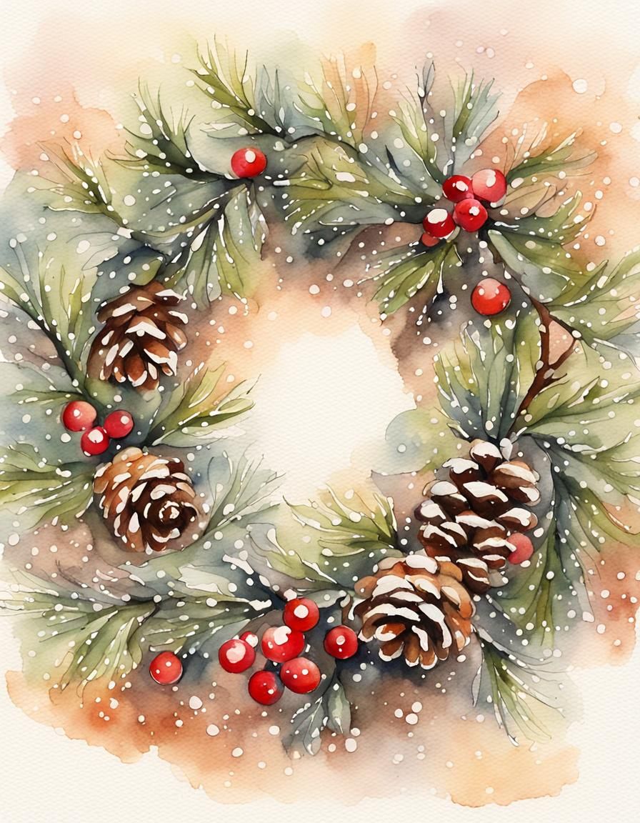 Whimsical Christmas Wreath Watercolor Sketch