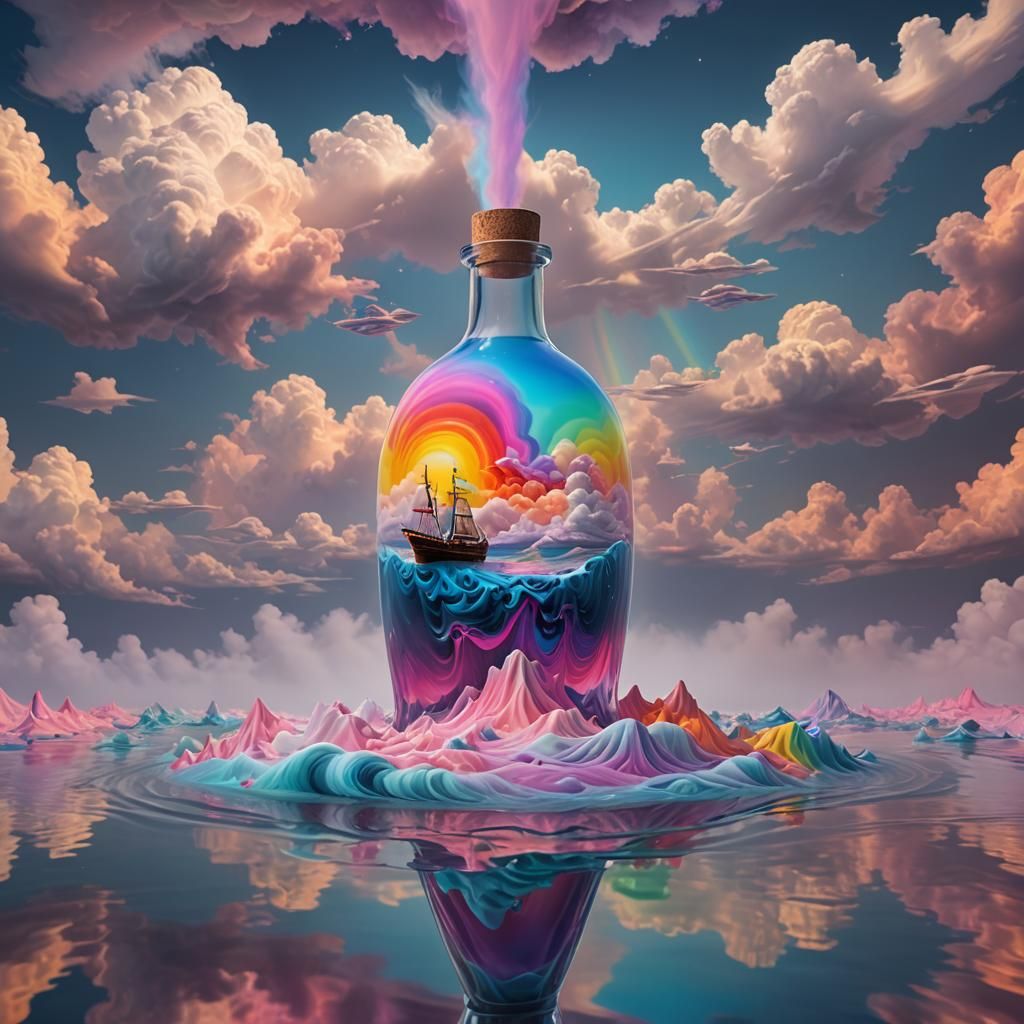 Surreal Lake of Vibrating Fluid Forms Glass Ship