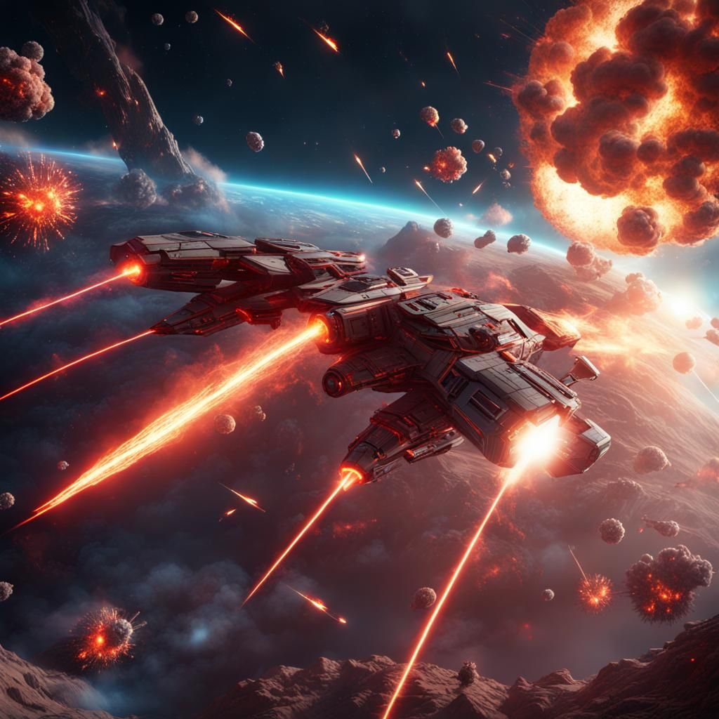 Epic Space War with Lasers, Detailed Matte Painting