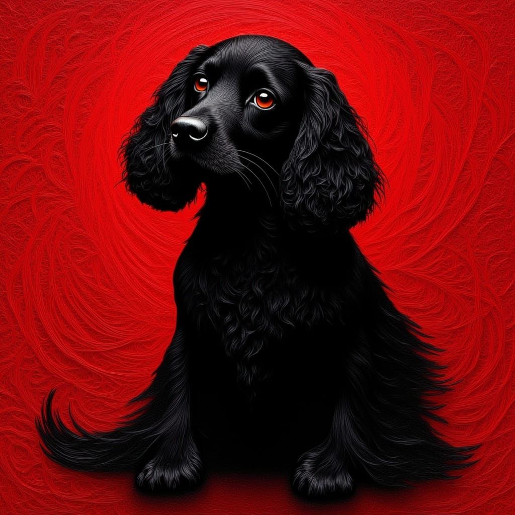 Black Cocker Spaniel in Scratch Art Style