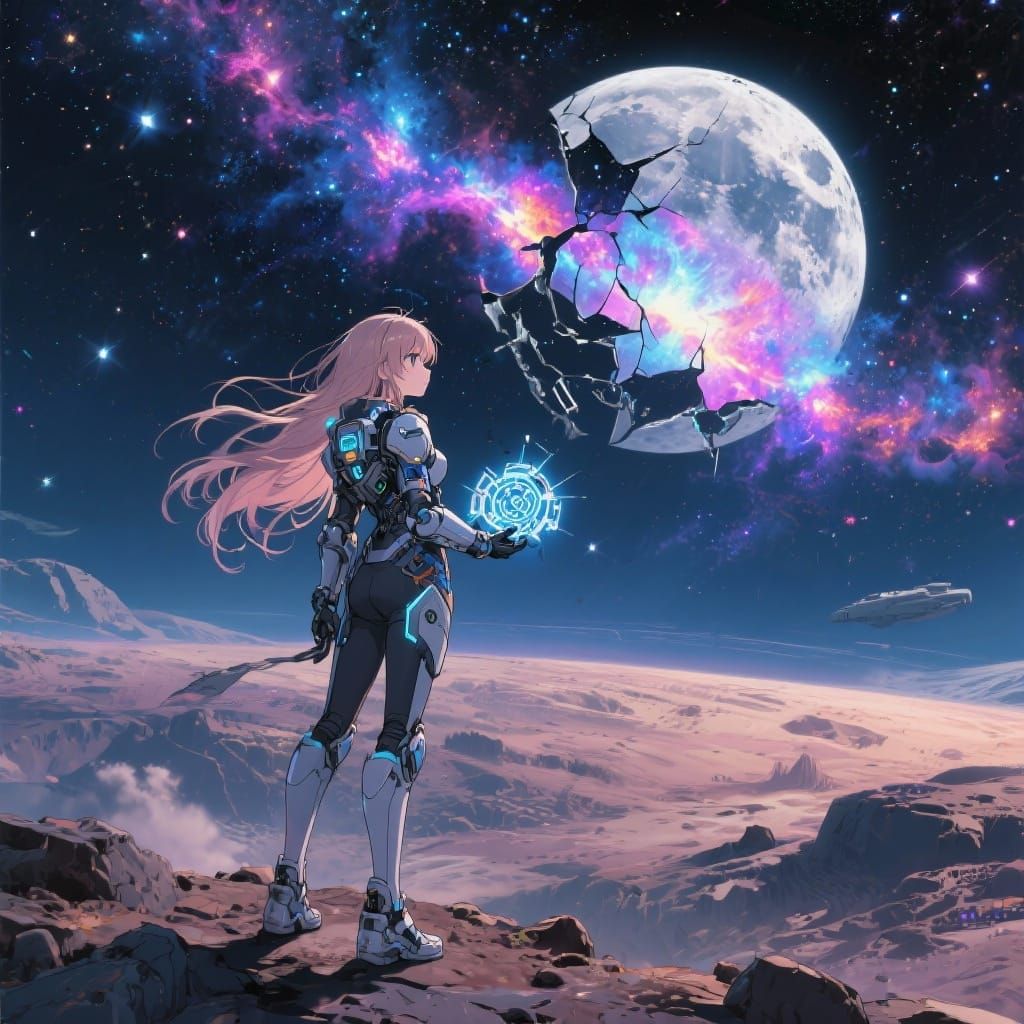 Anime Girl in Futuristic Armor on Alien Planet
