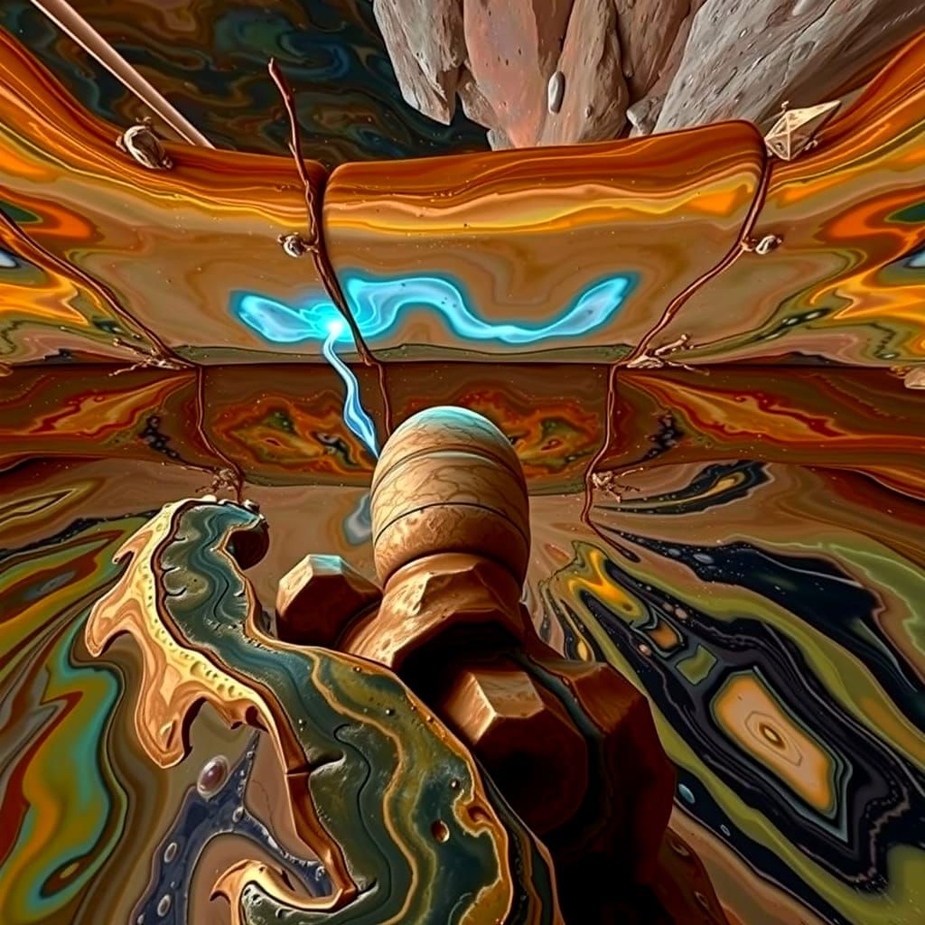 Vivid Molten Rocks in Fractal Oil Painting Style