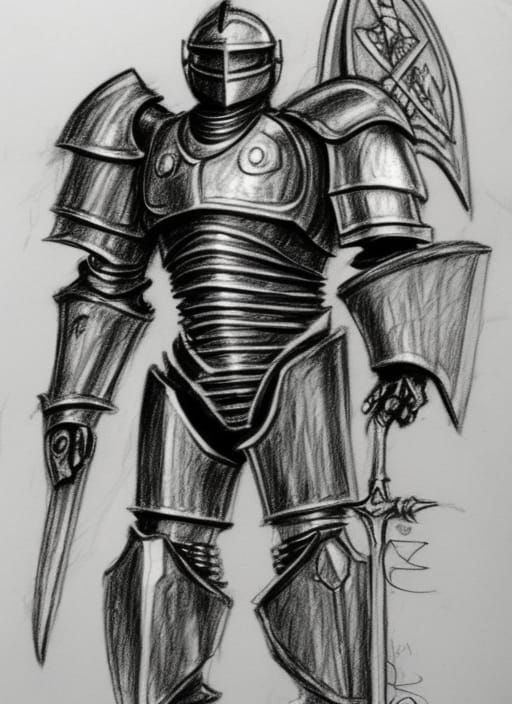 Gothic Robot Knight: A Pencil Sketch