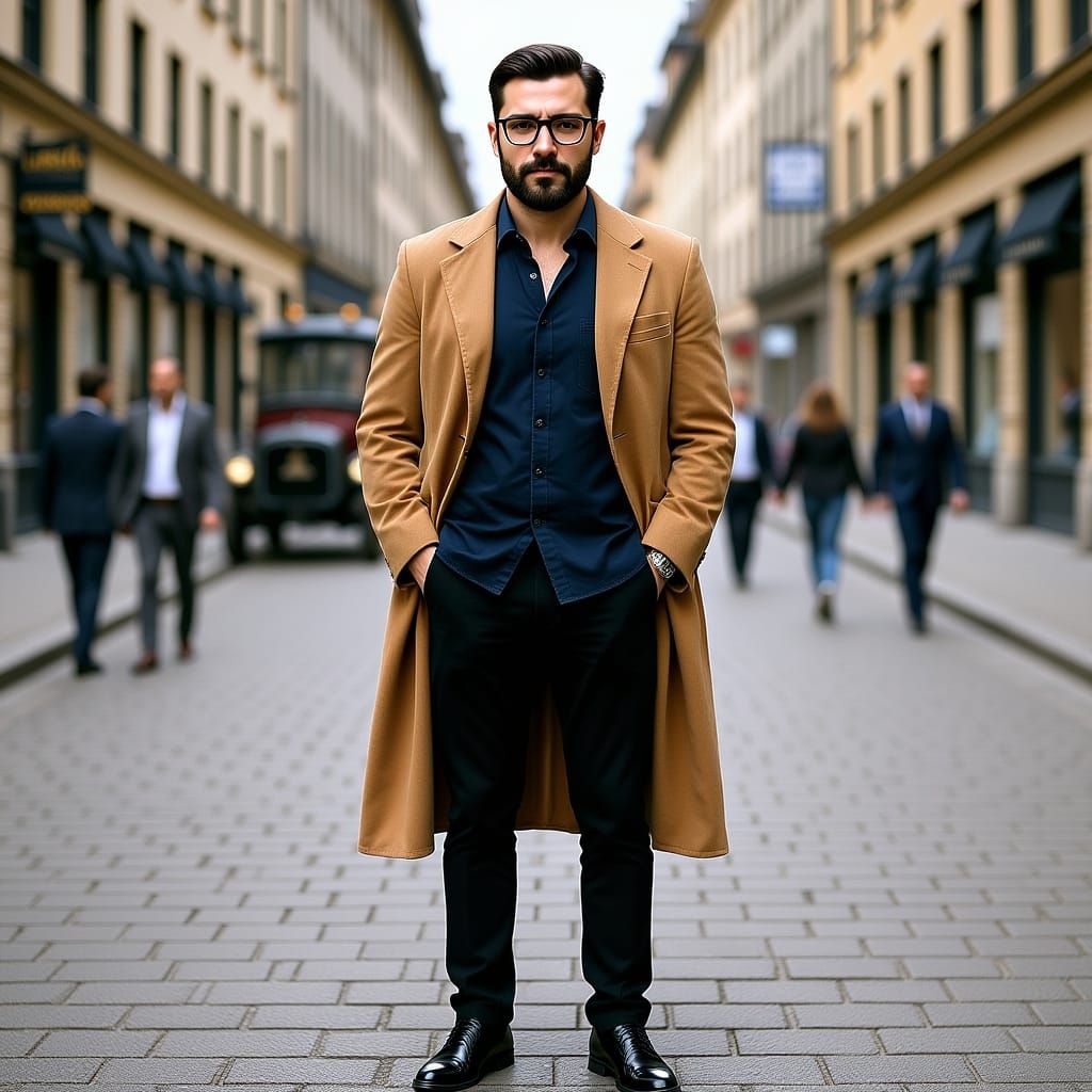 Classic Portrait of Man with Beard in Cityscape