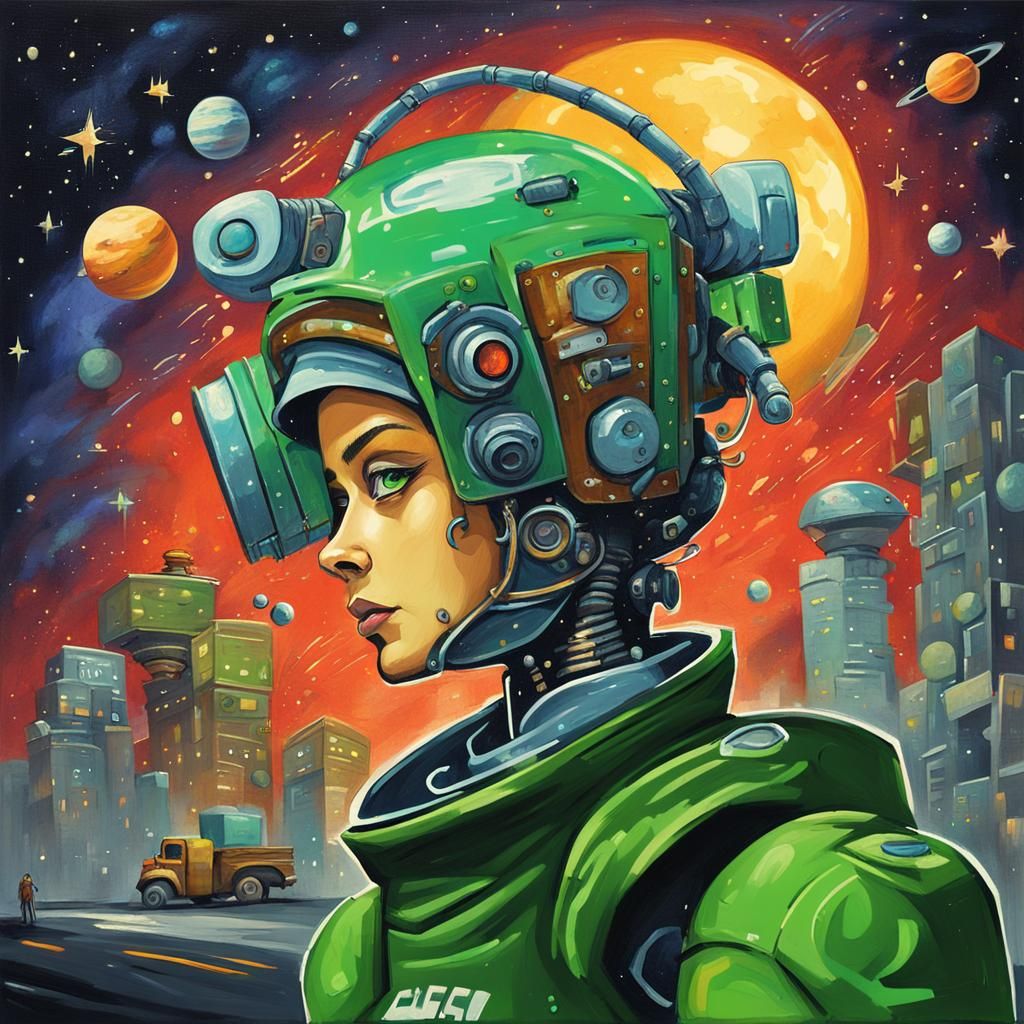 Robot Lady in Space: Graffiti Splash Art