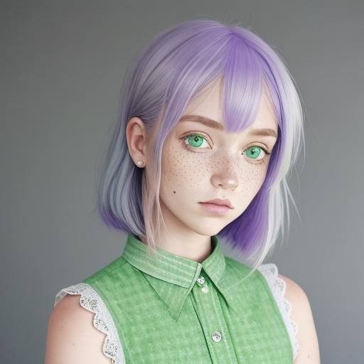 Woman with Lavender Hair and Freckles Portrait
