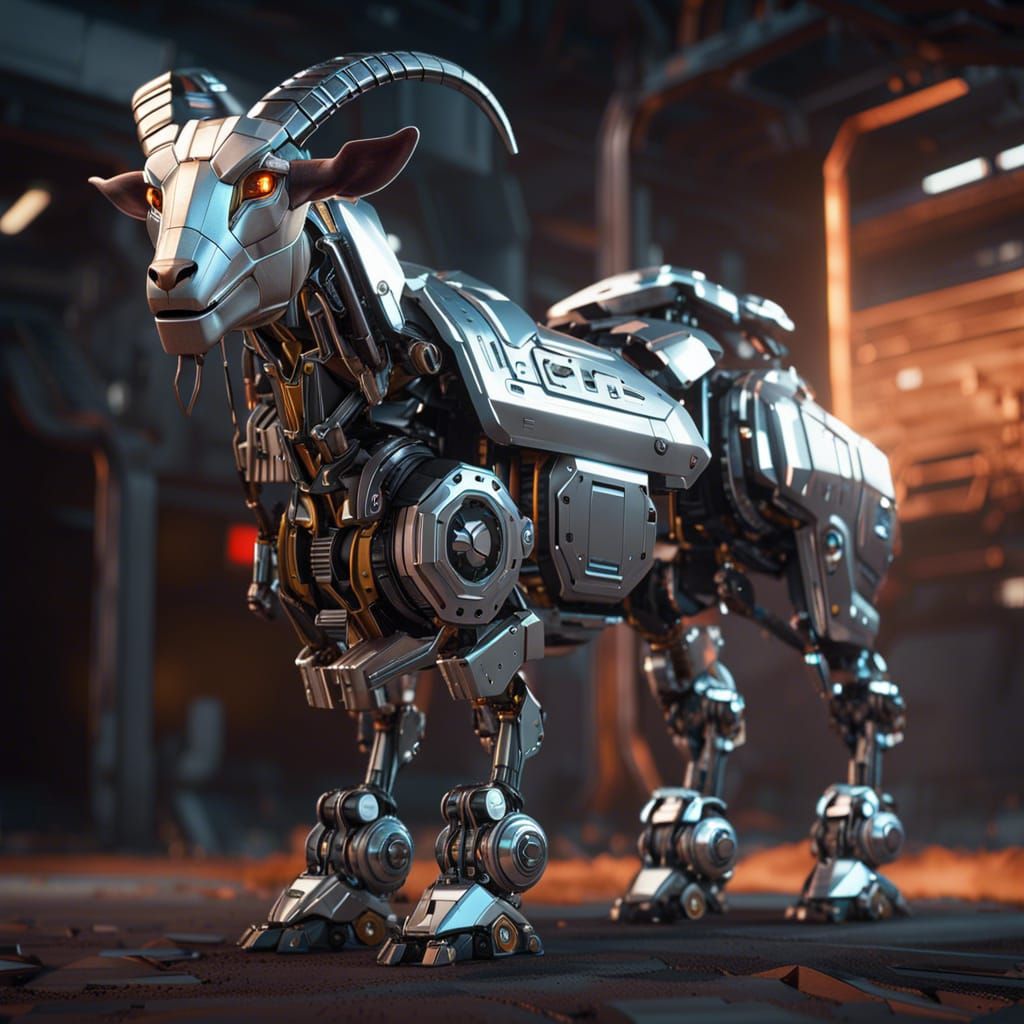 Futuristic Robot Goat with Intricate Mech Details