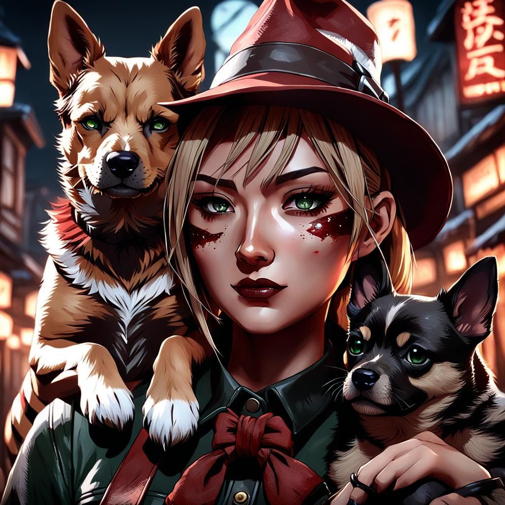 Anime Girl and Dog in Nightmare Realm