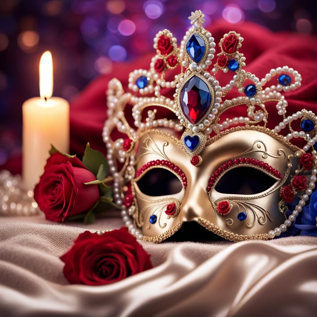 Baroque Carnival Mask with Jewels and Roses