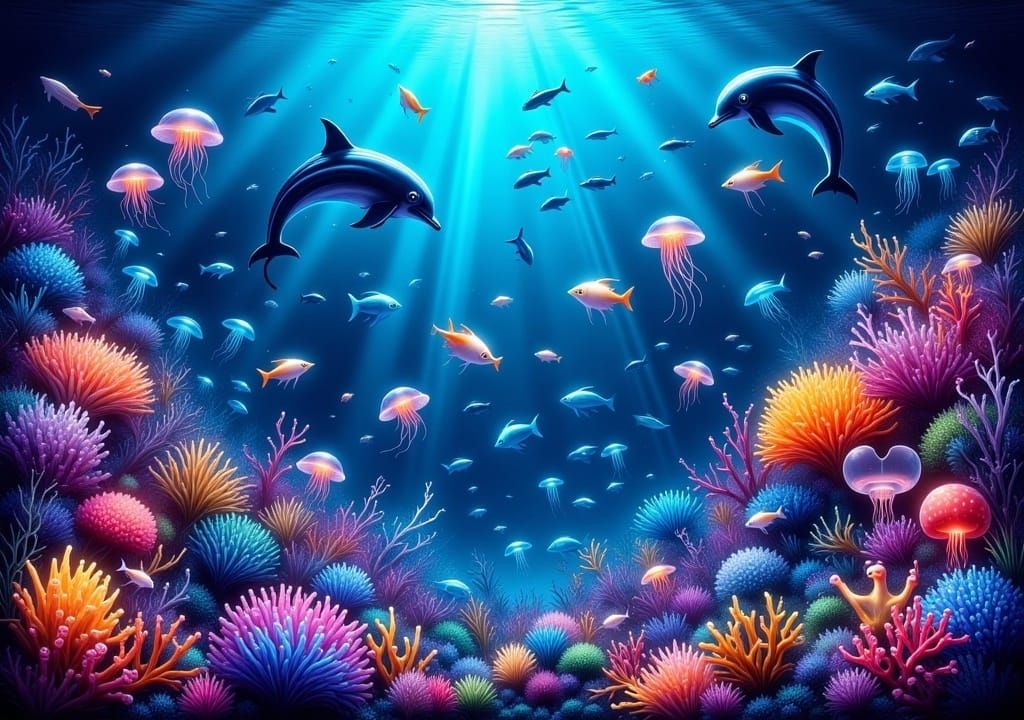 Vibrant Coral Reef Ecosystem in Hyperreal Style