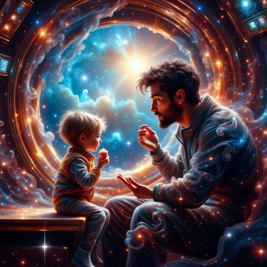 Toddler and Dad in Spaceship Control Room