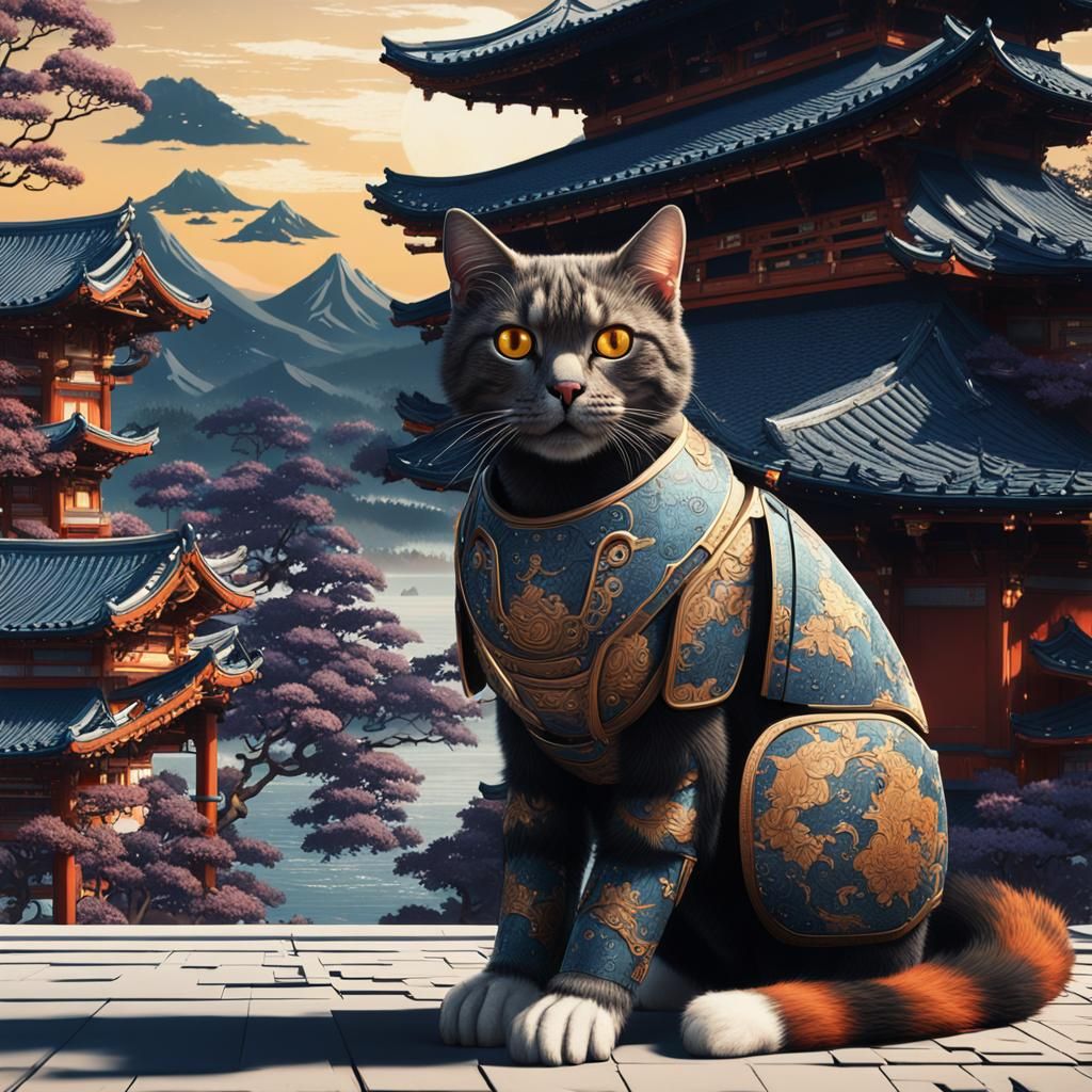 Cyborg Robot Cat in Detailed Matte Painting Style