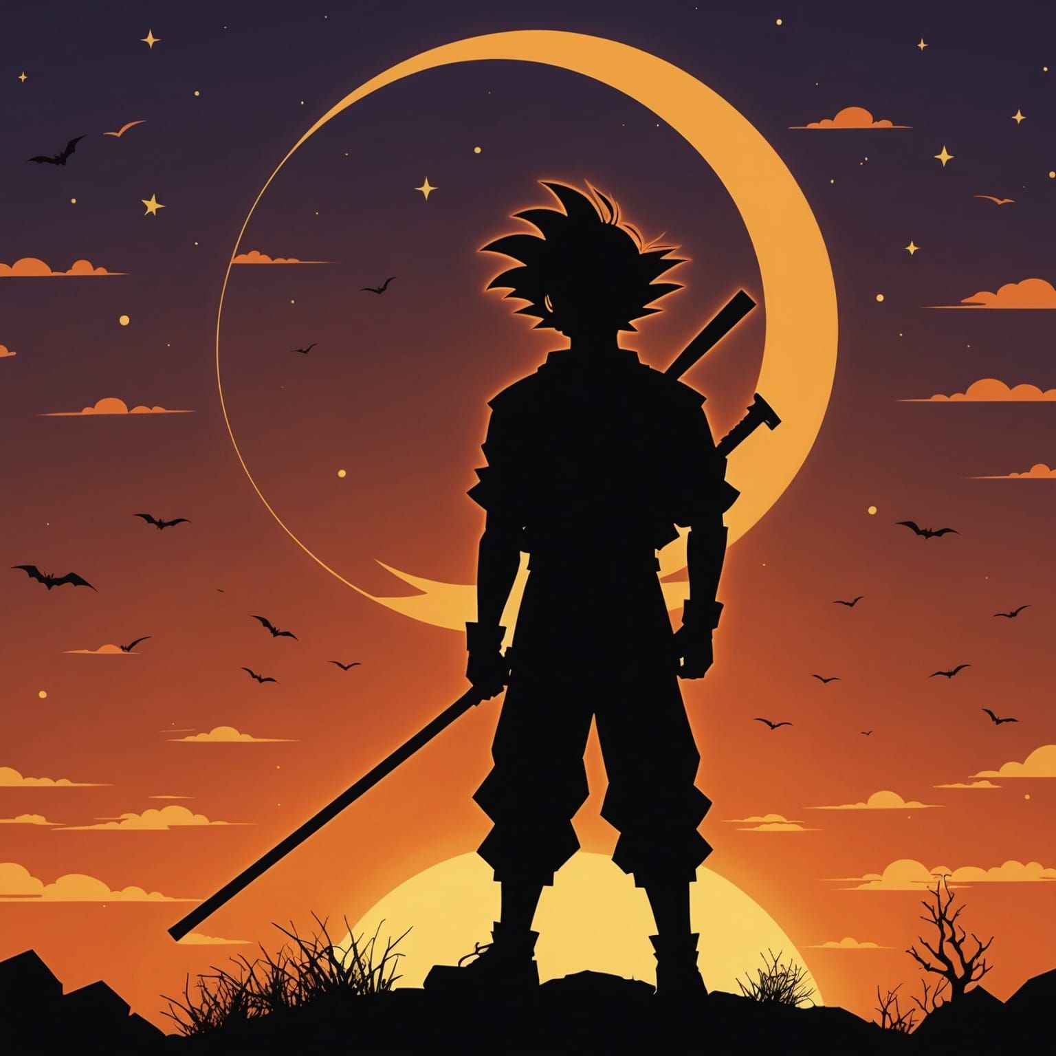 Silhouette Figure in Akira Toriyama Cartoon Style