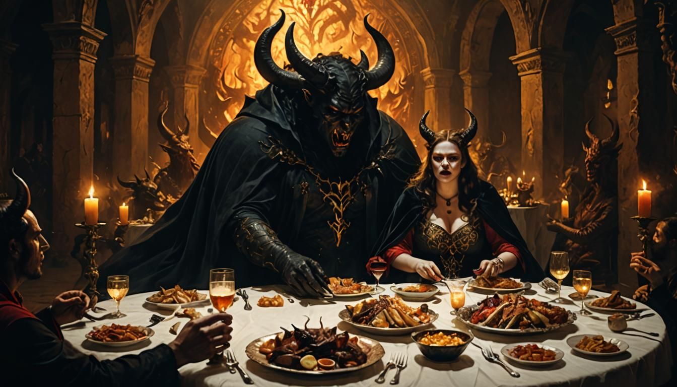 BBW Human at Lavish Banquet With Devil