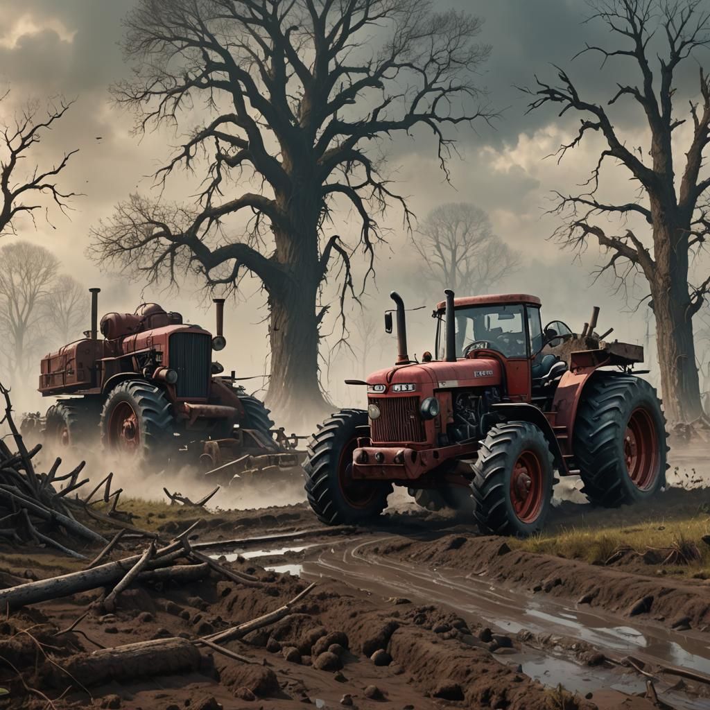 Tractor on Battlefield: Dystopian Industrial Fantasy