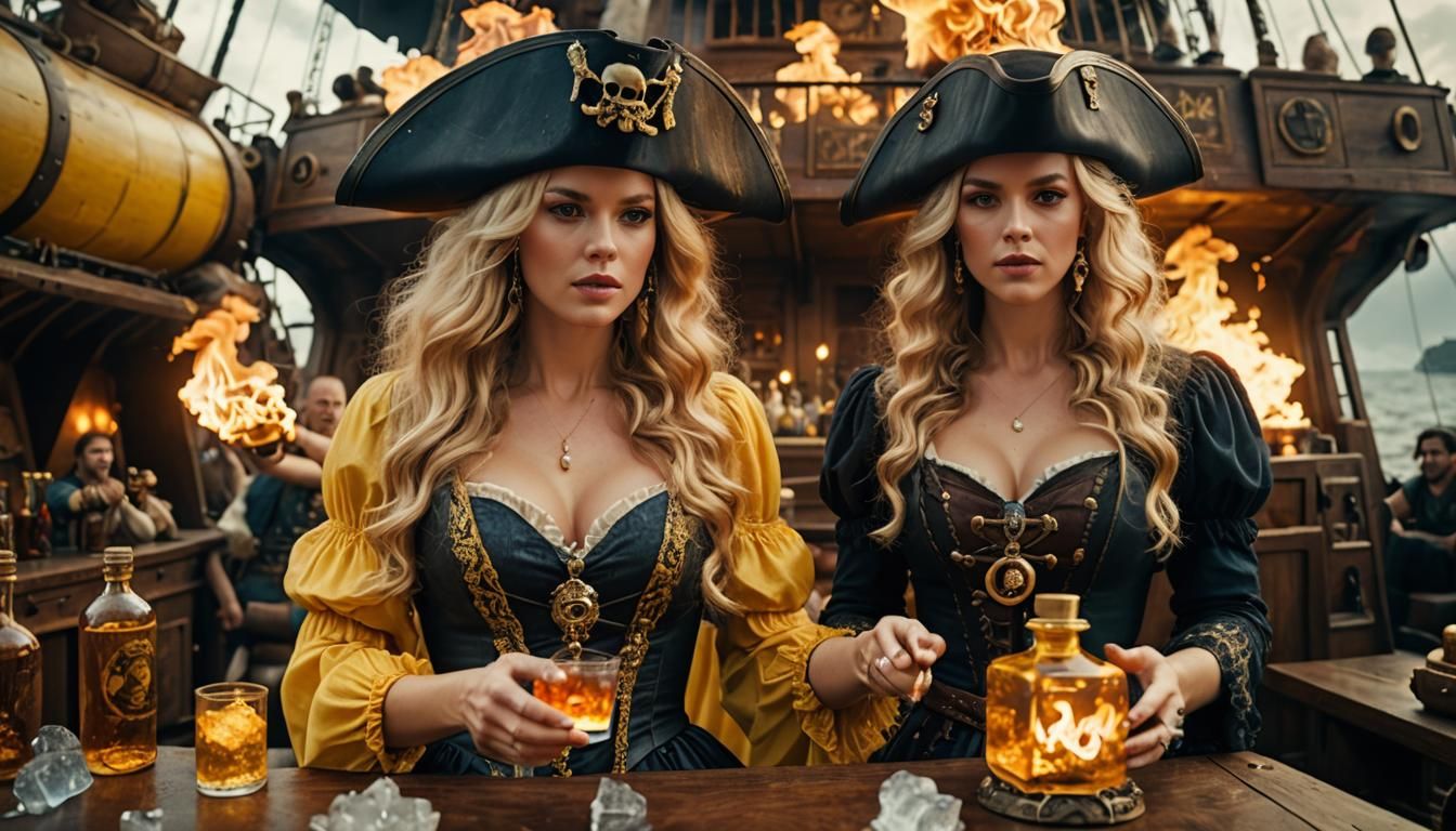 Woman with Flaming Ice on Spaceship: Hyperrealistic Photo