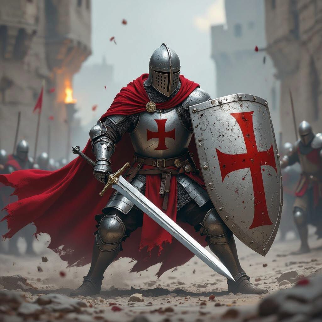 Templar Knight Battles in Dramatic Cinematic Style