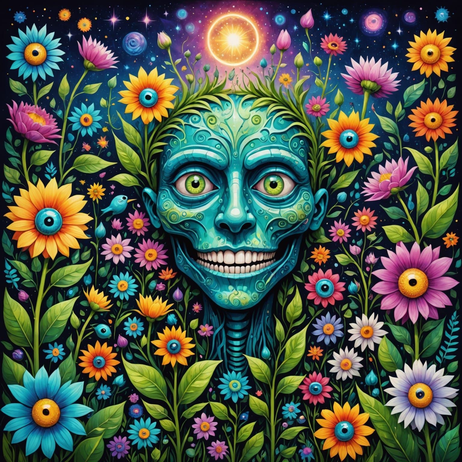 Surreal Garden of Astral Flowers by Amaringo