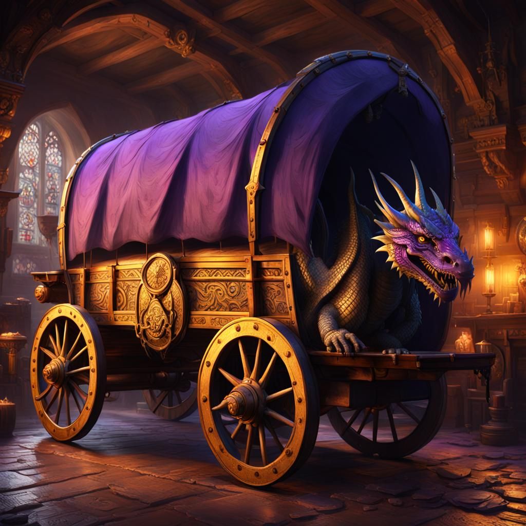 Dragon in Merchant's Wagon: Dark Fantasy Concept Art