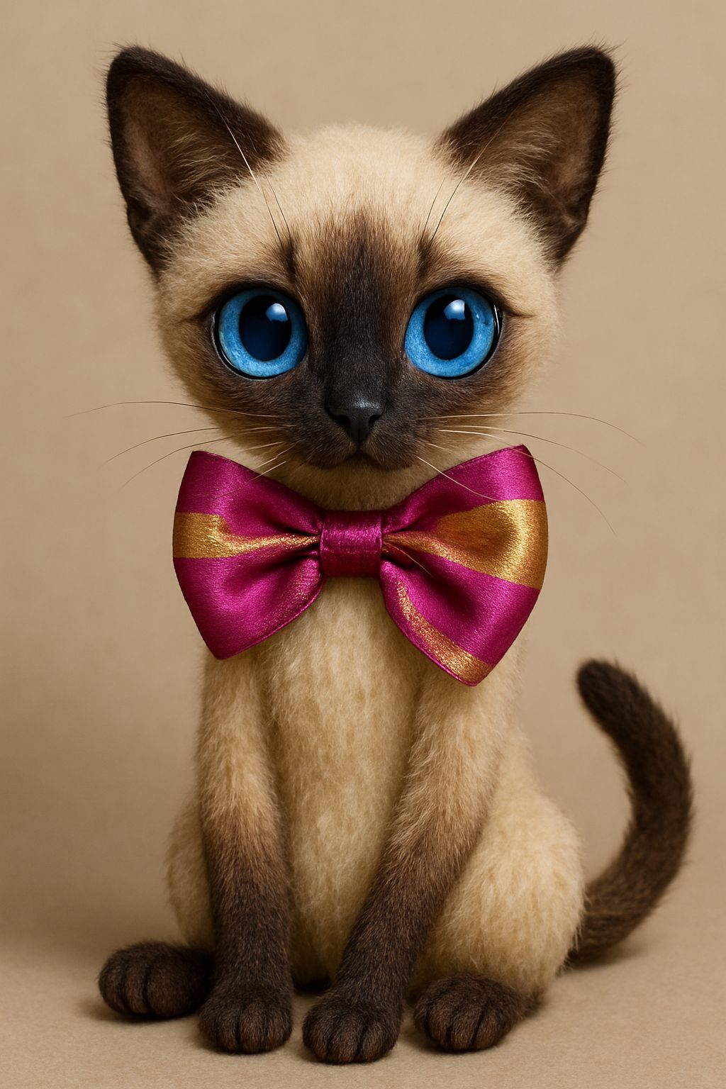 Seal Point Siamese Plush Toy with Bowtie