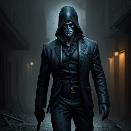 Surreal Moron in Dark Alley: Gouache Impasto Painting