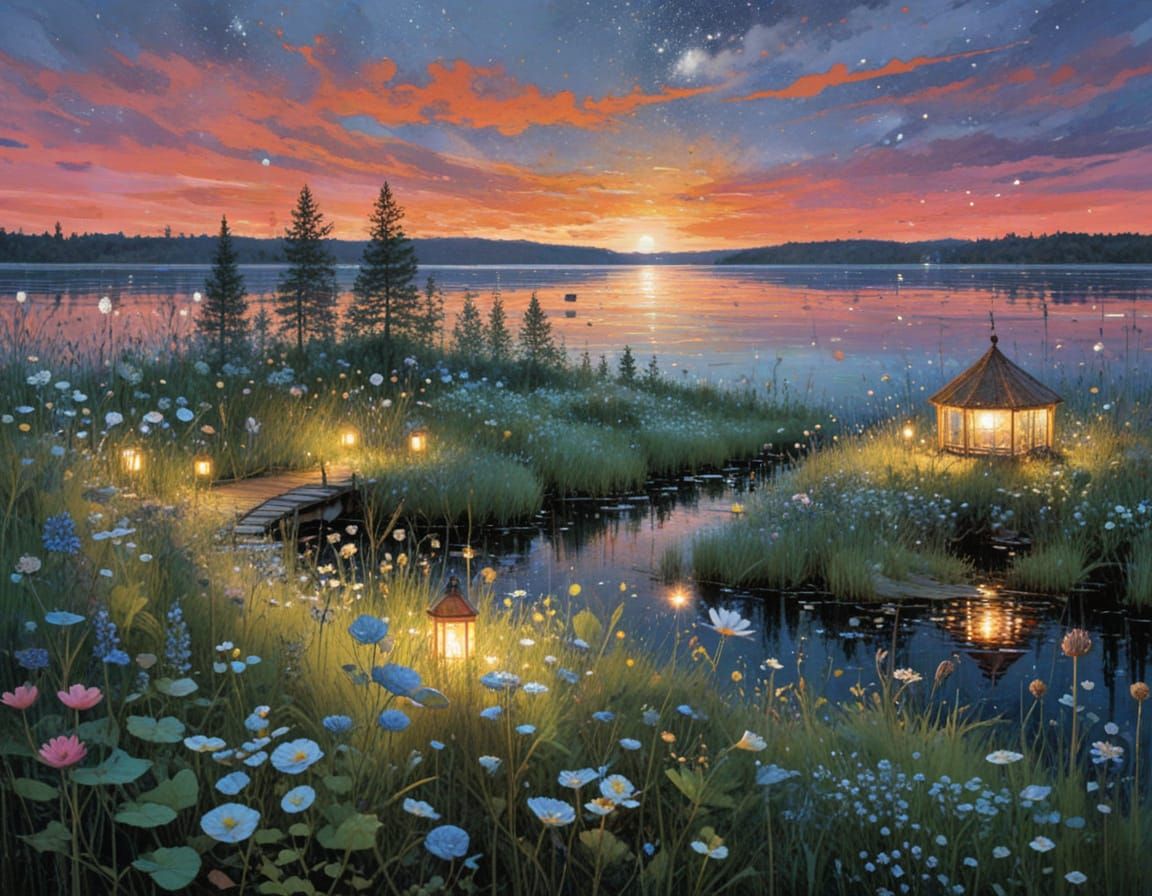 Whimsical Midsummer Night on a Swedish Lake