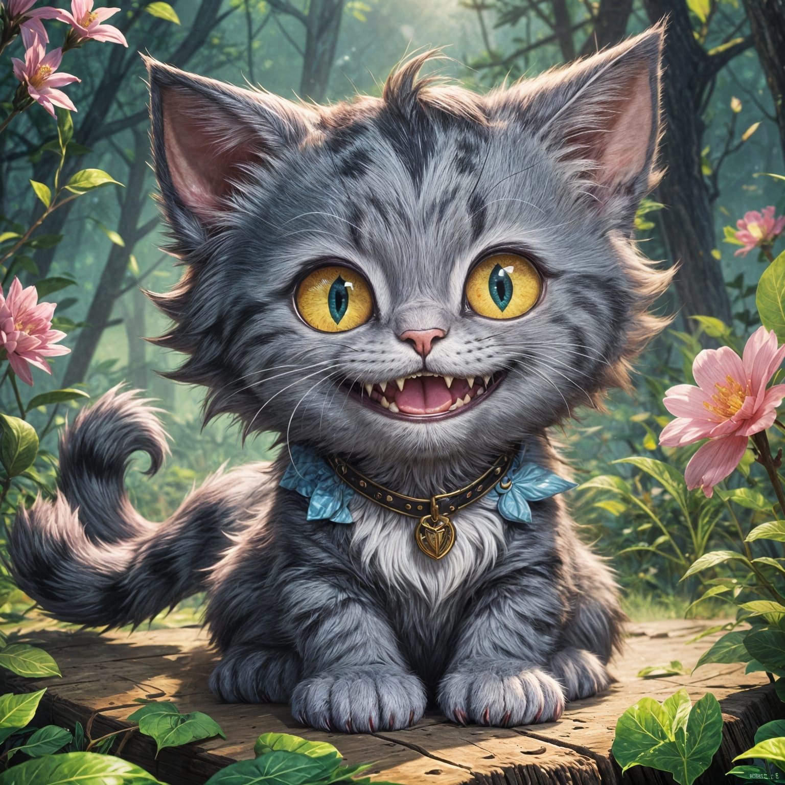 Smiling Cheshire Kitten in Anime Manga Style