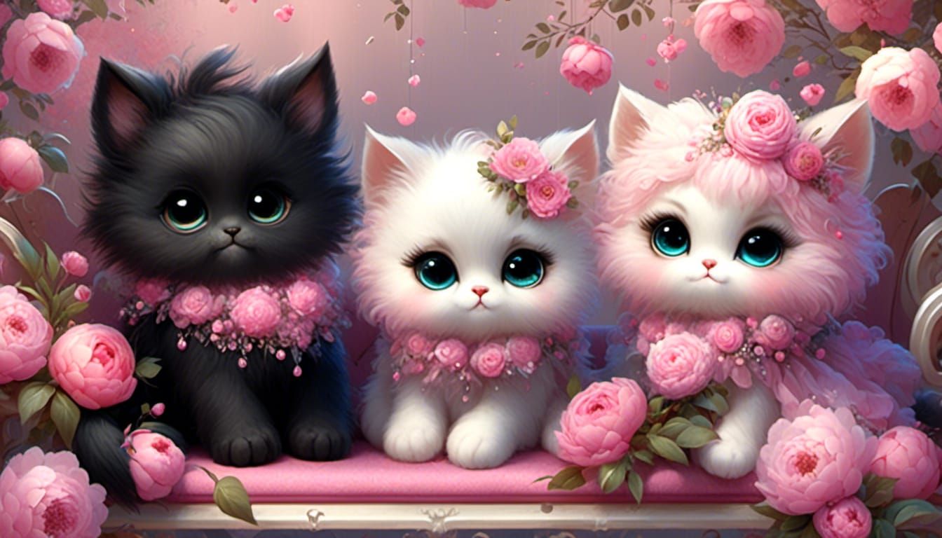 <lora:Ultra Cute:1.0> dorable fluffy black chibi kittens sit...