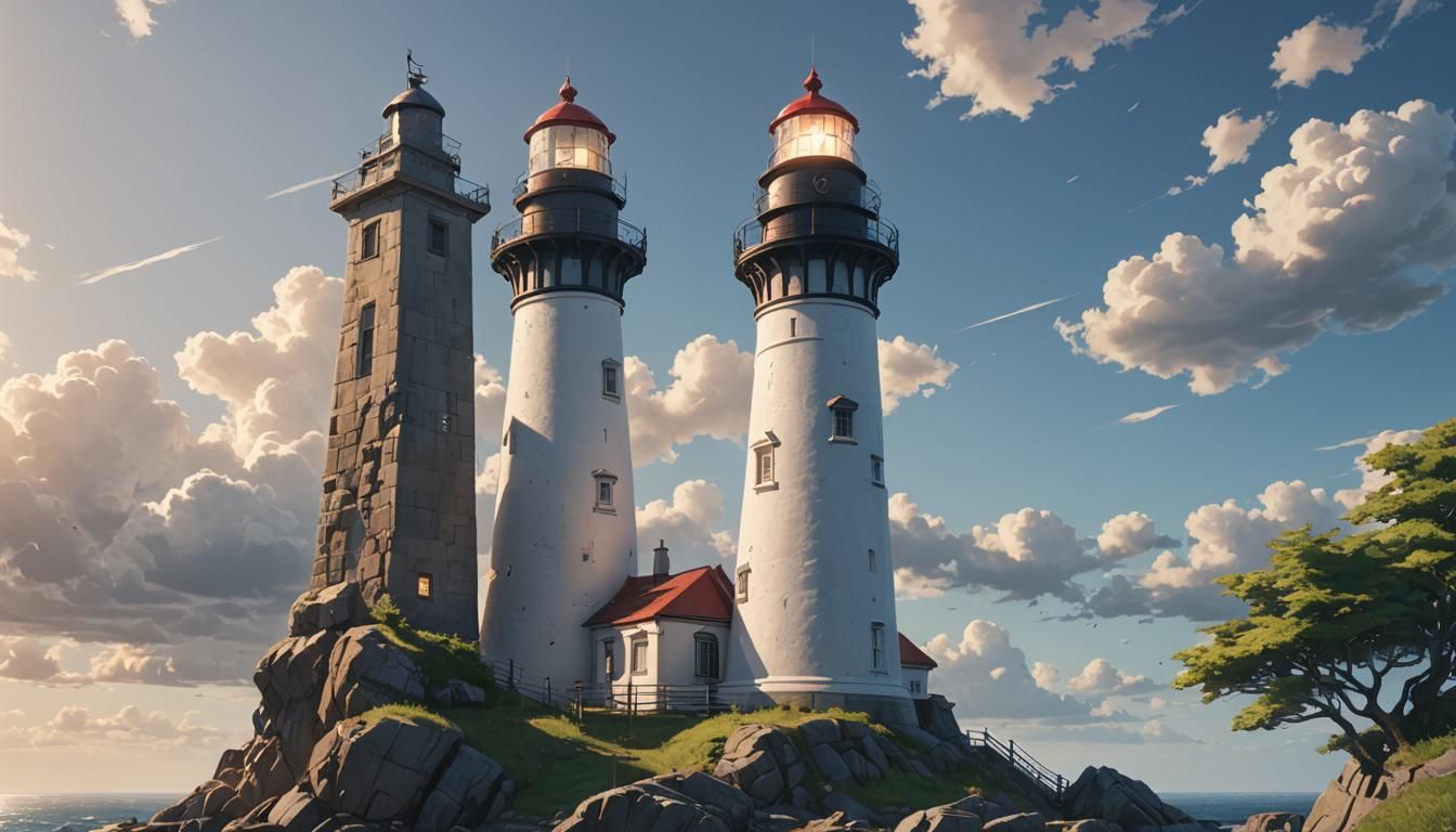 Anime Lighthouse Ground View: 3D Art Inspired