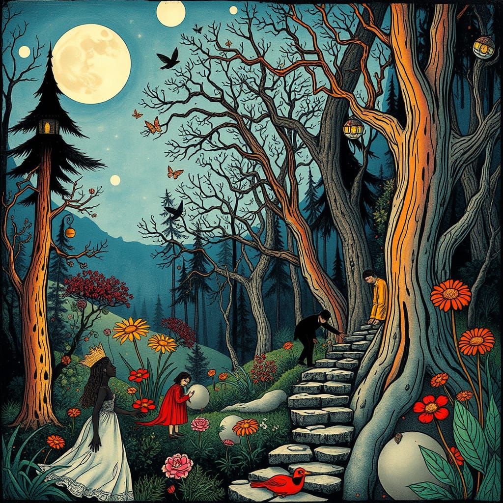 Whimsical Fairy Tale Illustration in Vibrant Colors and Intr...