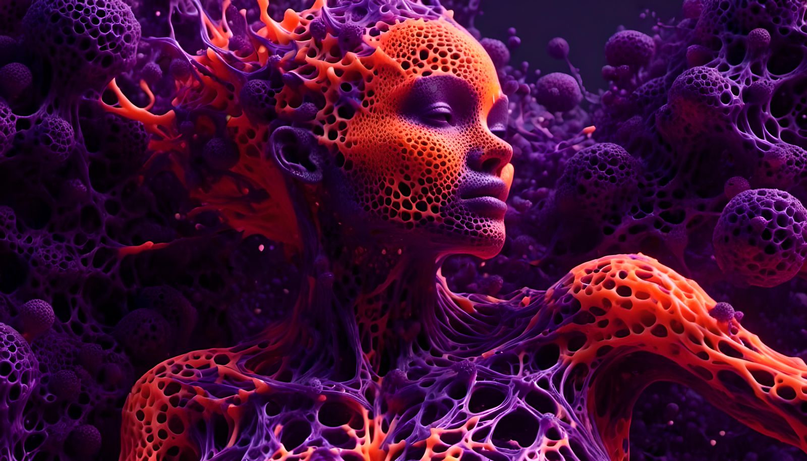 Gelatinous Neon Figures in 3D Mesh Array