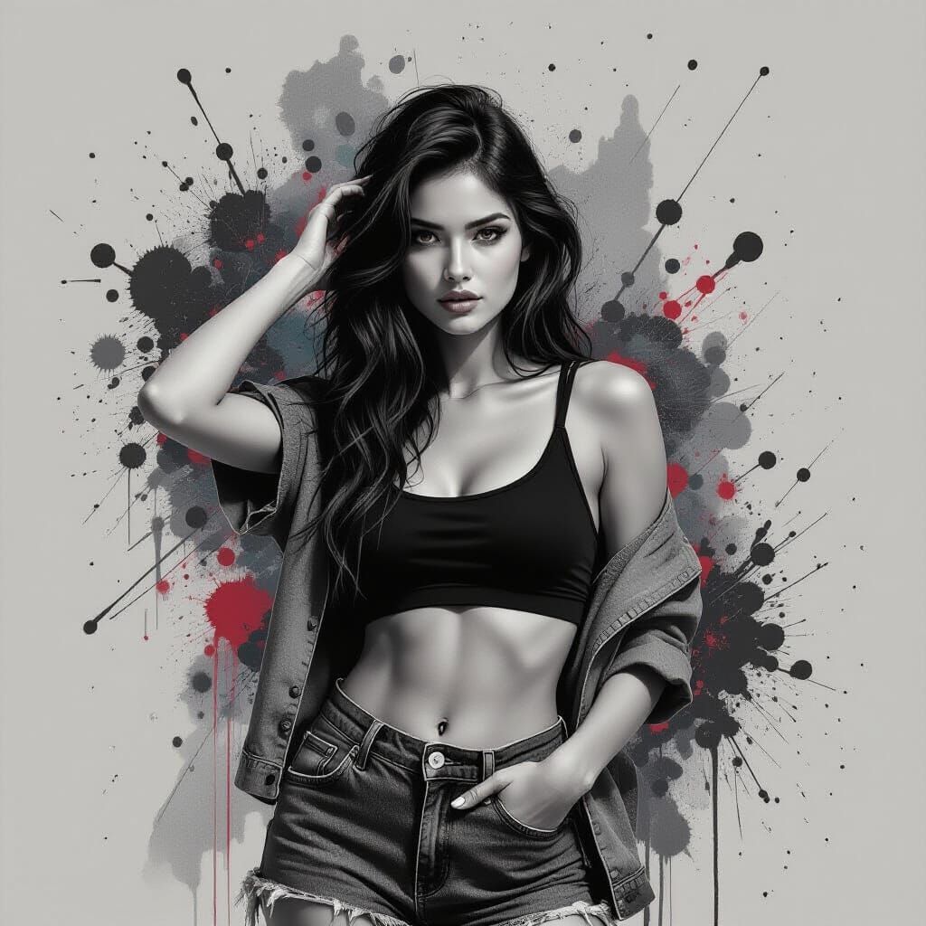 Monochrome Ink Portrait with Expressive Brushstrokes