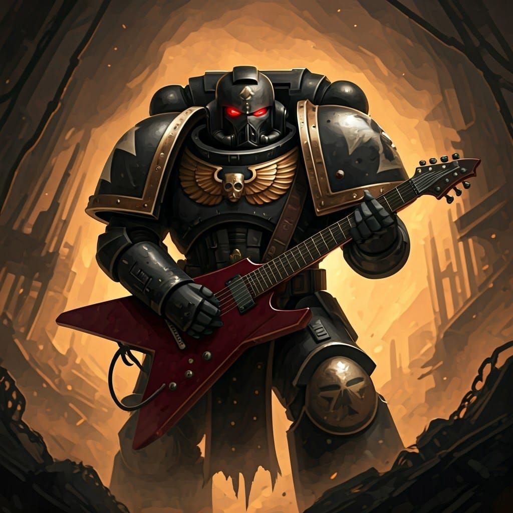 Space Marine Warrior Unleashes Sonic Fury in the Ruins of a....