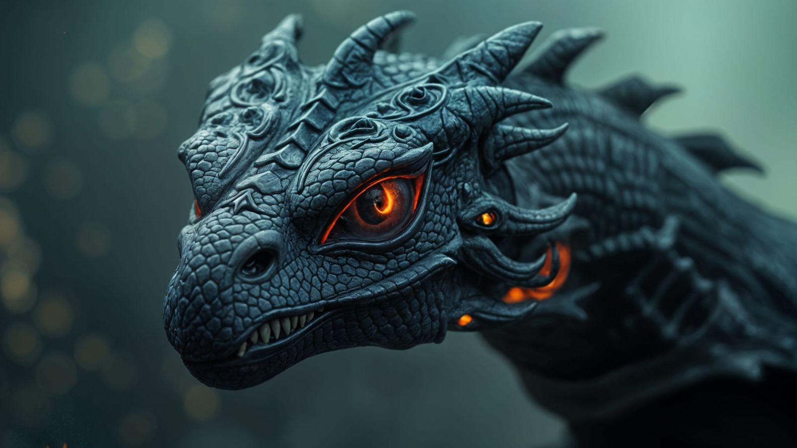 Dark Fantasy Black Dragon with Smoky Background