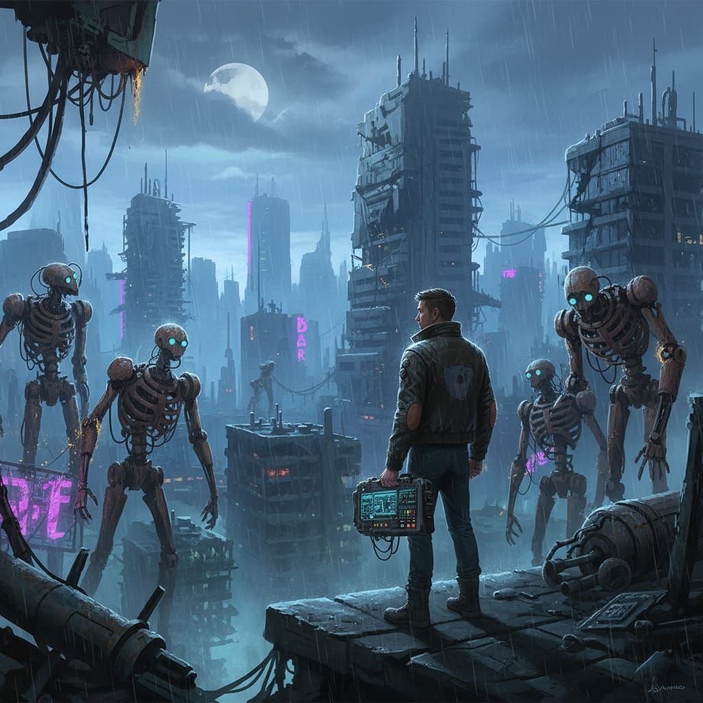 Gamer Watches Robots in Abandoned Cyberpunk City