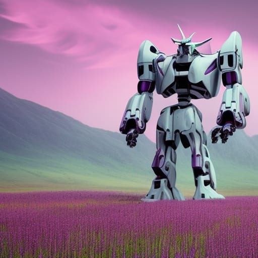 Human Mecha in Grassland Digital Matte Painting