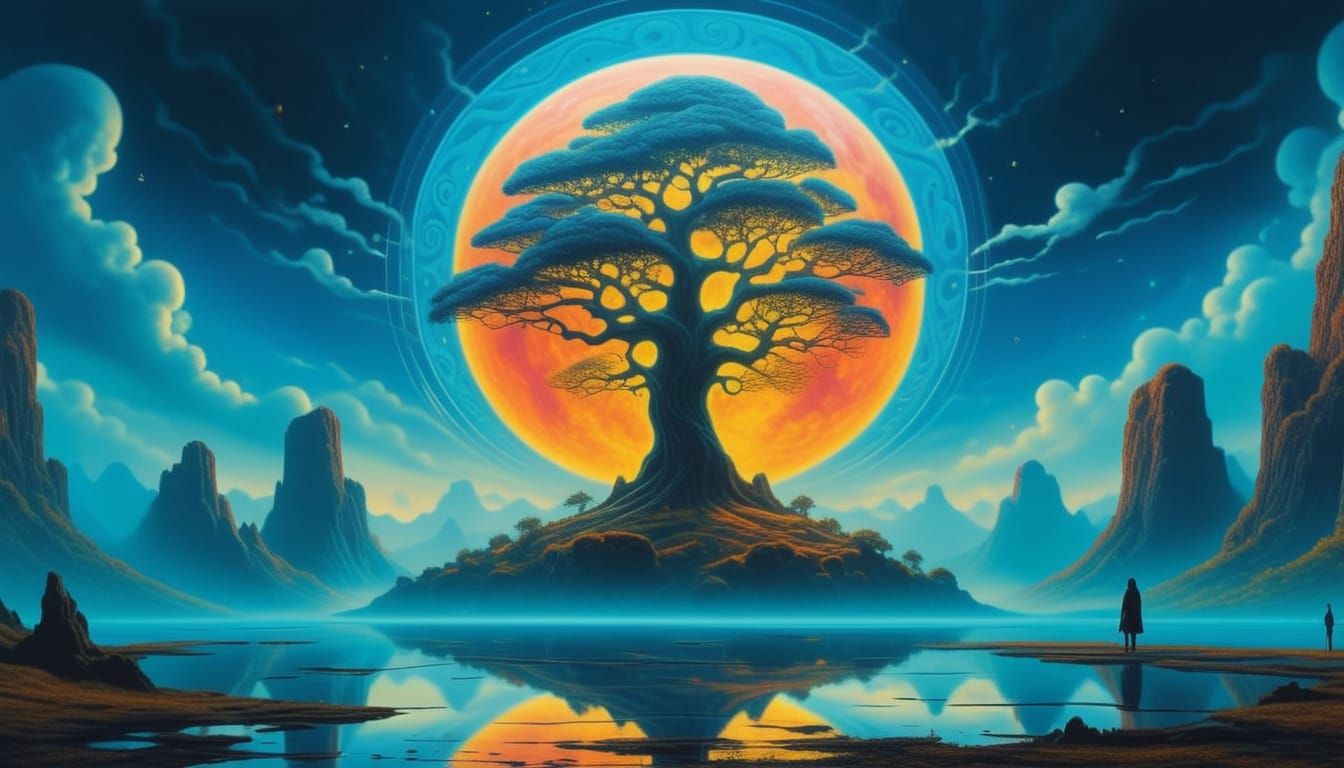 Colossal Ancient Tree in Mist: Surreal Digital Painting