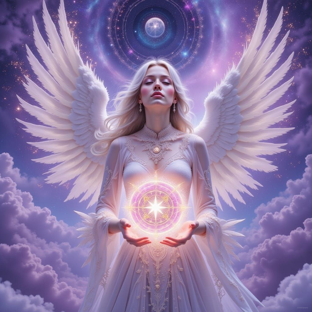 Celestial Angel With Occult Wings in Pop Surrealism Style