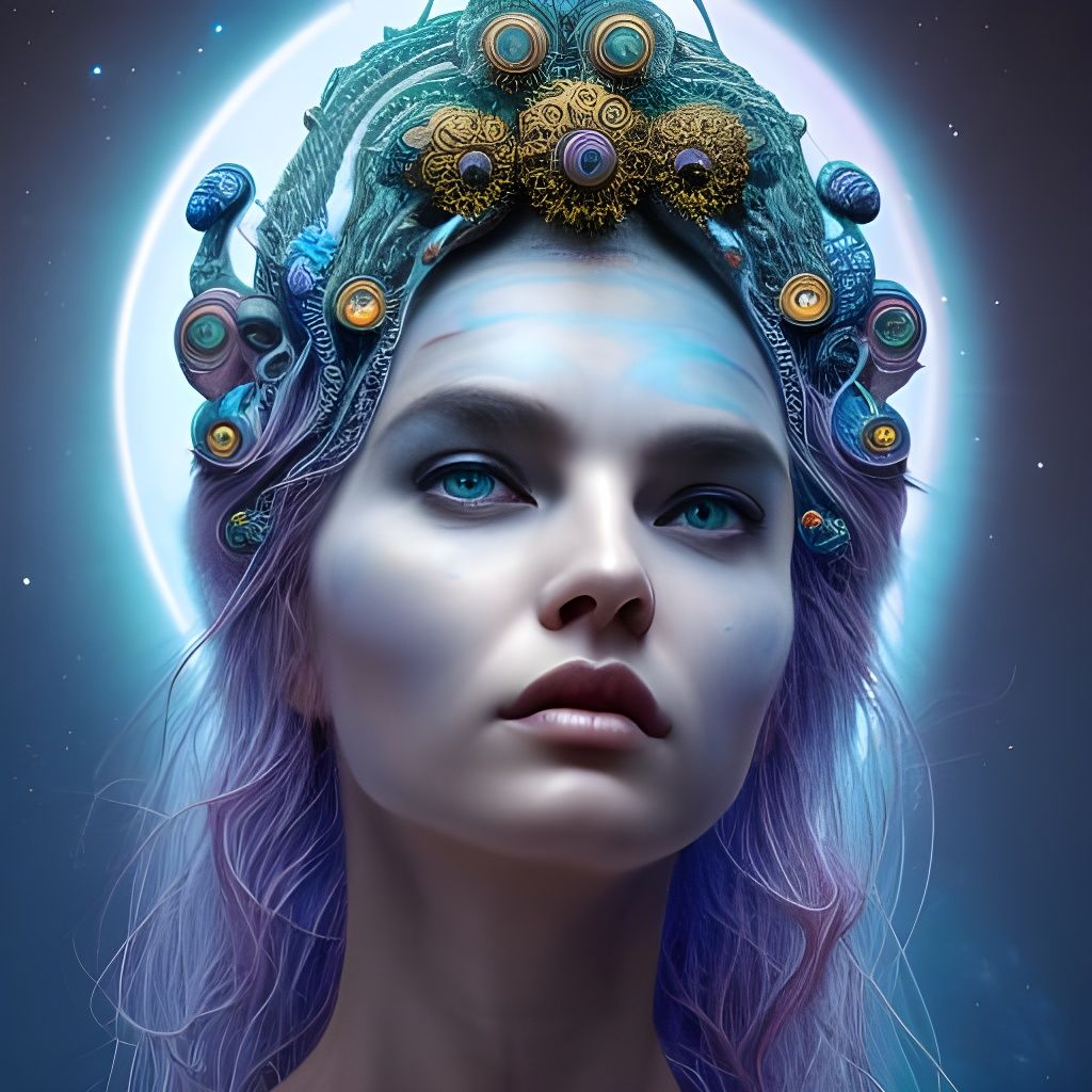 Cosmic Goddess Portrait with Exotic Jewelry