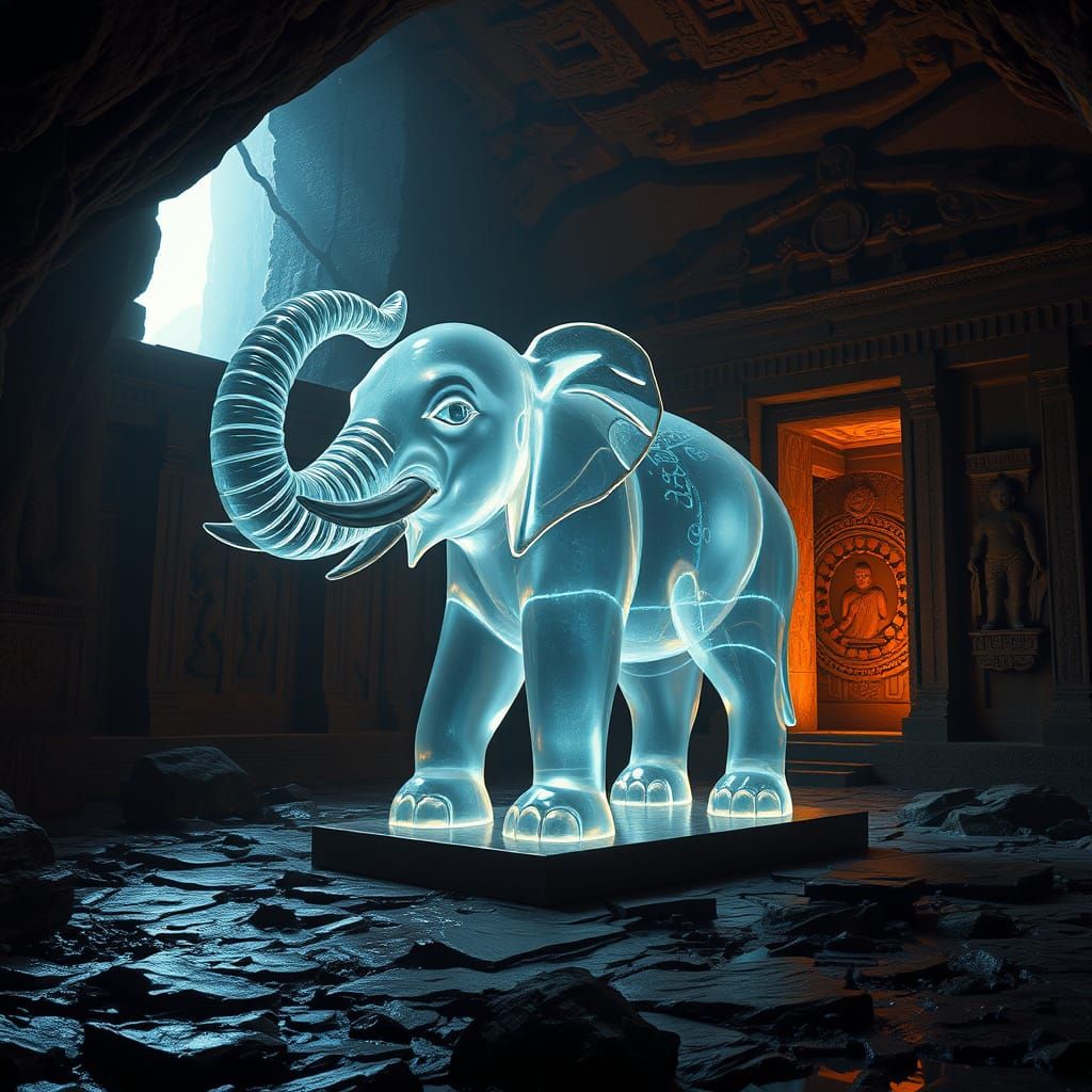 Elephant Hologram Shines in a Cave