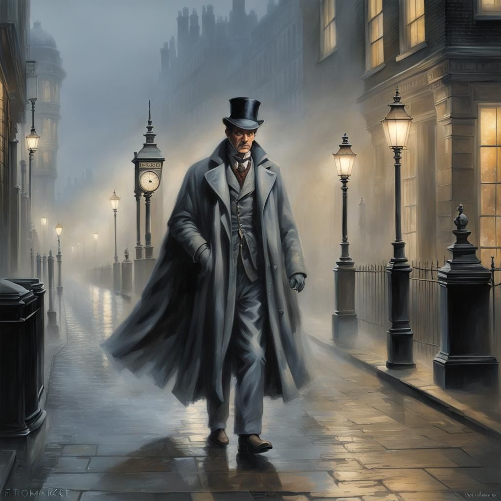 Sherlock Holmes in London Fog, Fantasy Art