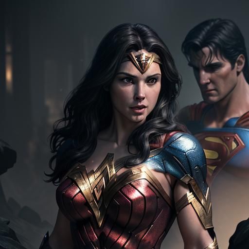 Wonder Woman and Superman in Dark Fantasy Style