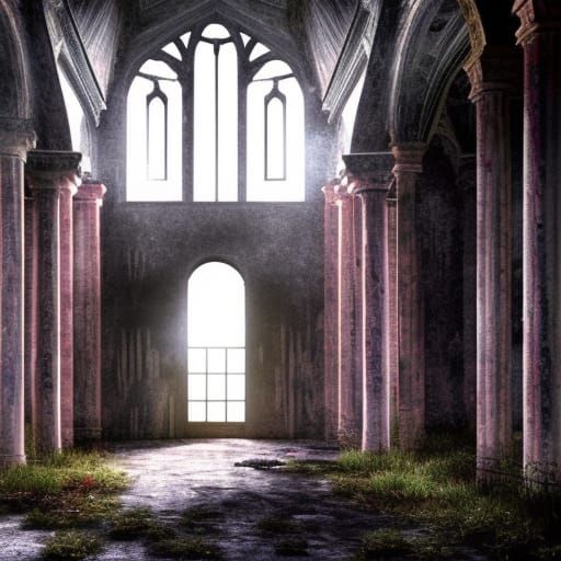 Abandoned Church Interior in Hyperrealistic Style