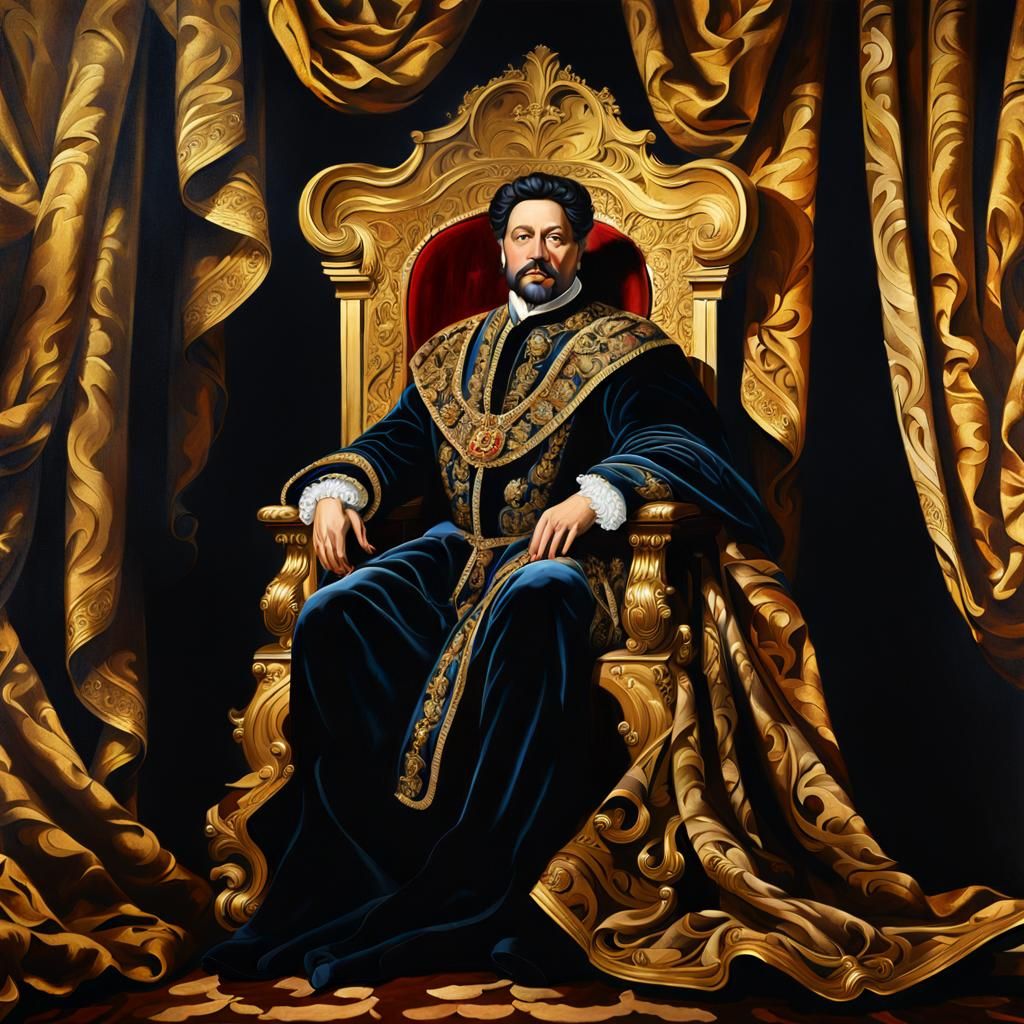 Regal Monarch in Baroque Oil Painting Style