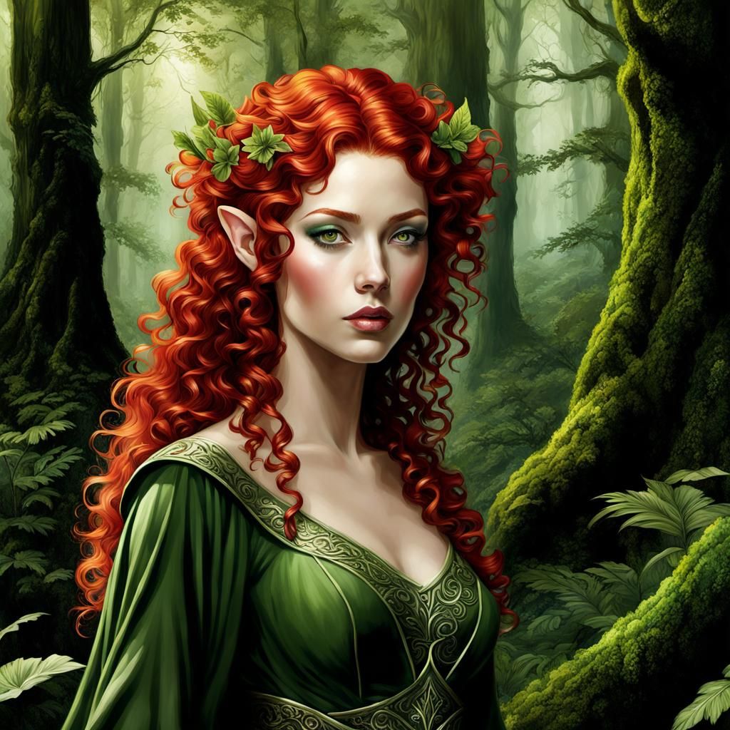 Enchanting Elven Woman Portrait in Fantasy Forest